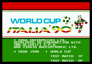 World Cup Italia '90 title screen for Sega Mega Drive